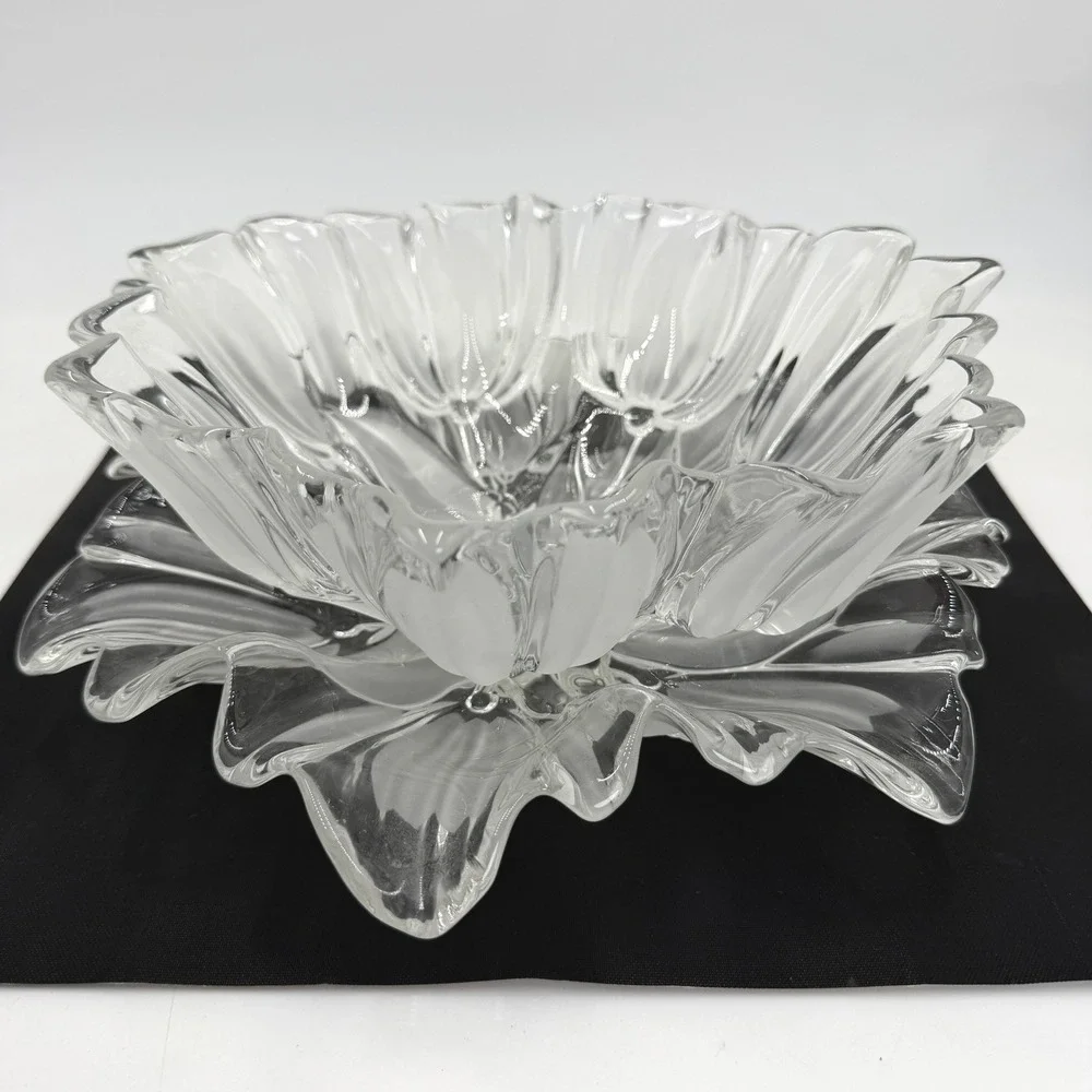 Mikasa Tulip Crystal Serving Bowl & Platter Set Clear Frosted Glass‎ Excellent
